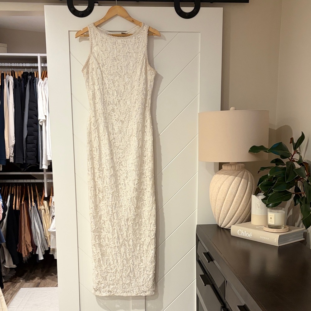 Scala Elegant White Textured Maxi Dress